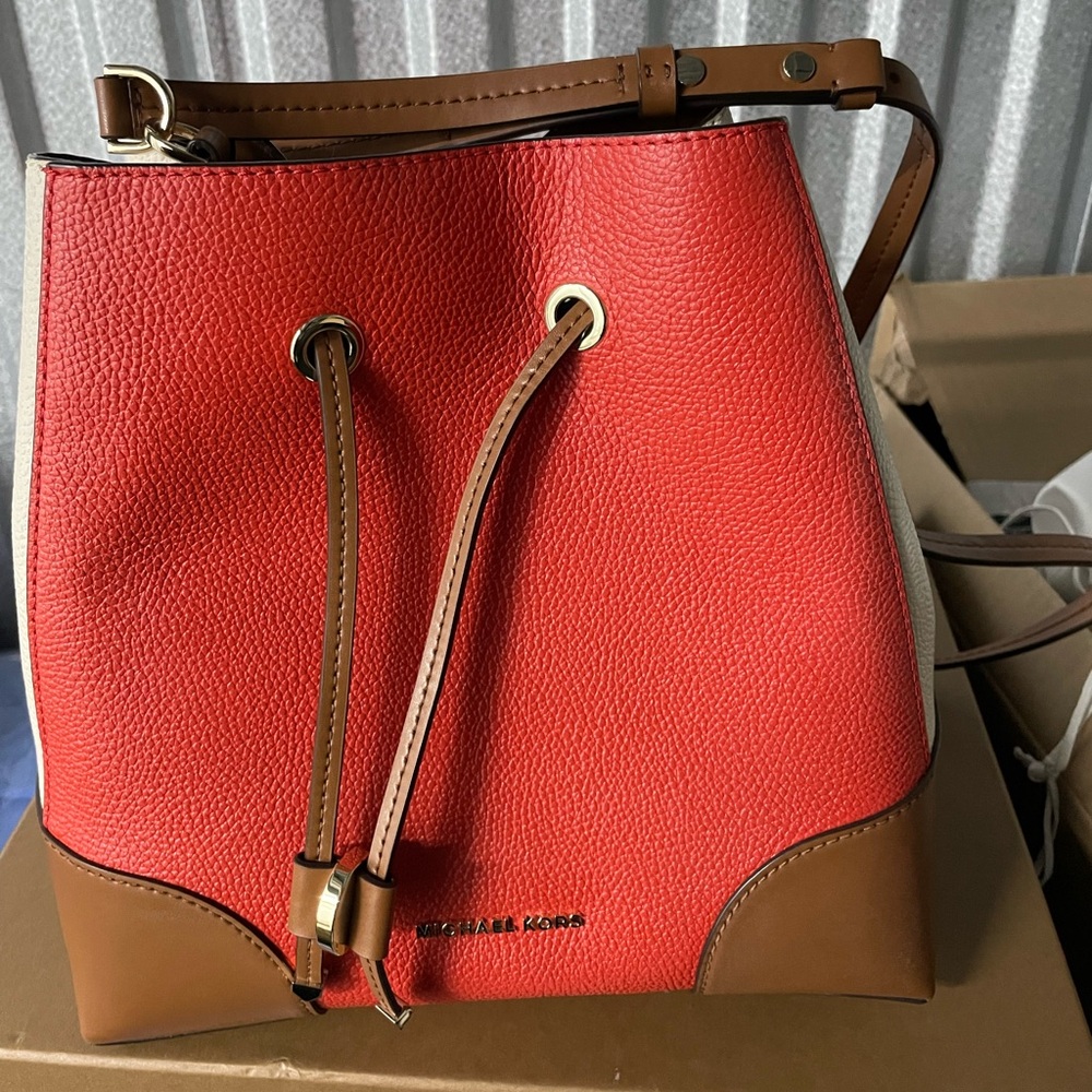 Michael Kors Red and Tan Leather Shoulder Bag